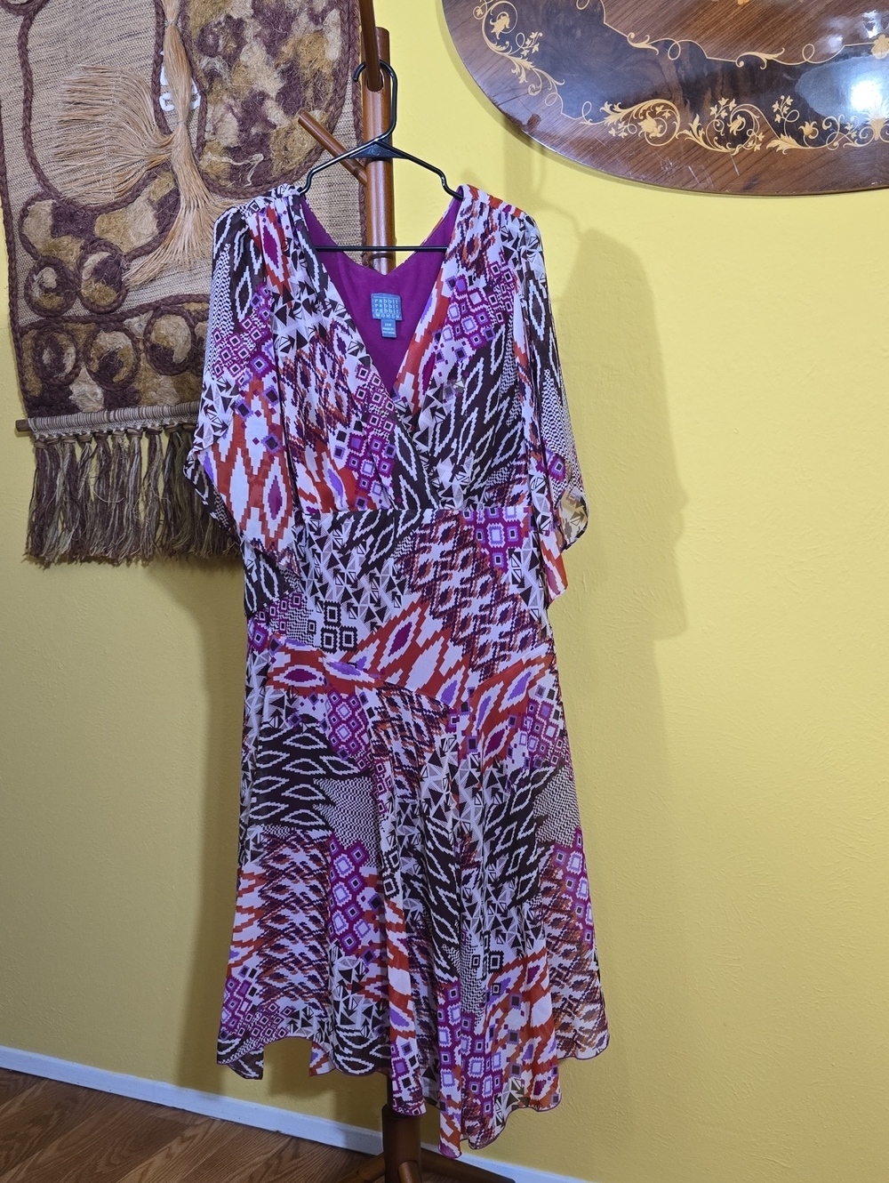 Rabbit Rabbit Rabbit Geometric Chiffon Asymmetrical Handkerchief Dress Sz 20W